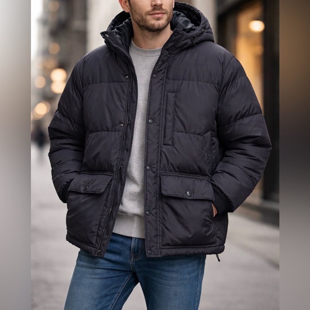 J.Crew Down Puffer Anorak Jacket XL Navy Hooded Winter Coat